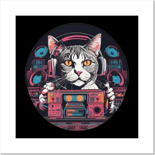 Retro funky feline music cat dj Posters and Art